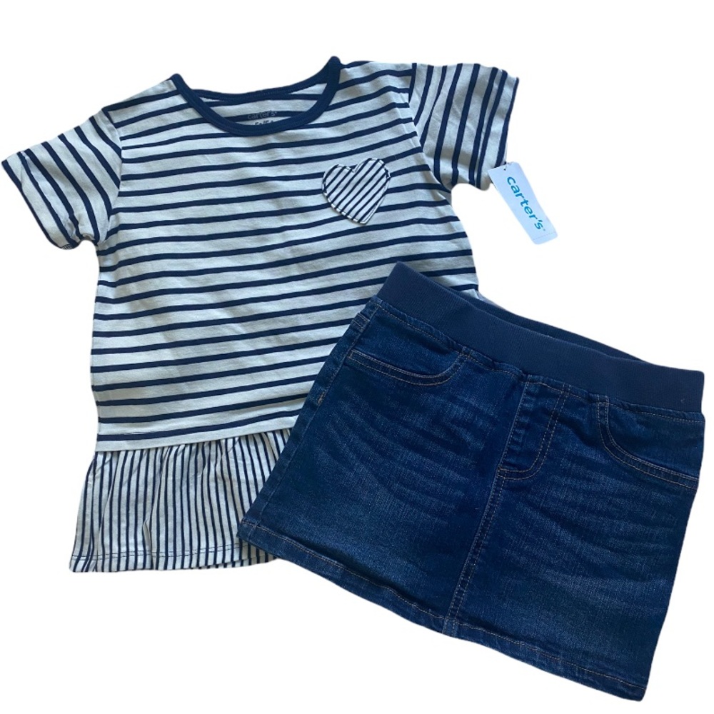 Carter’s/True Craft Little Girl’s Stripe Top and Denim Skirt. Size: 5T